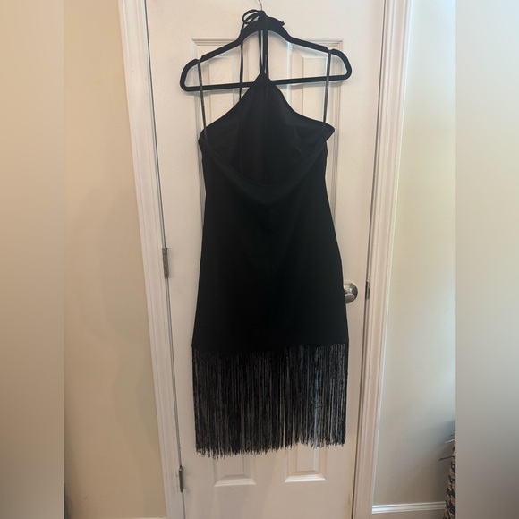 NICOLE MILLER Wren Fringe Halter Midi Dress Black Size 12 - Picture 8 of 8